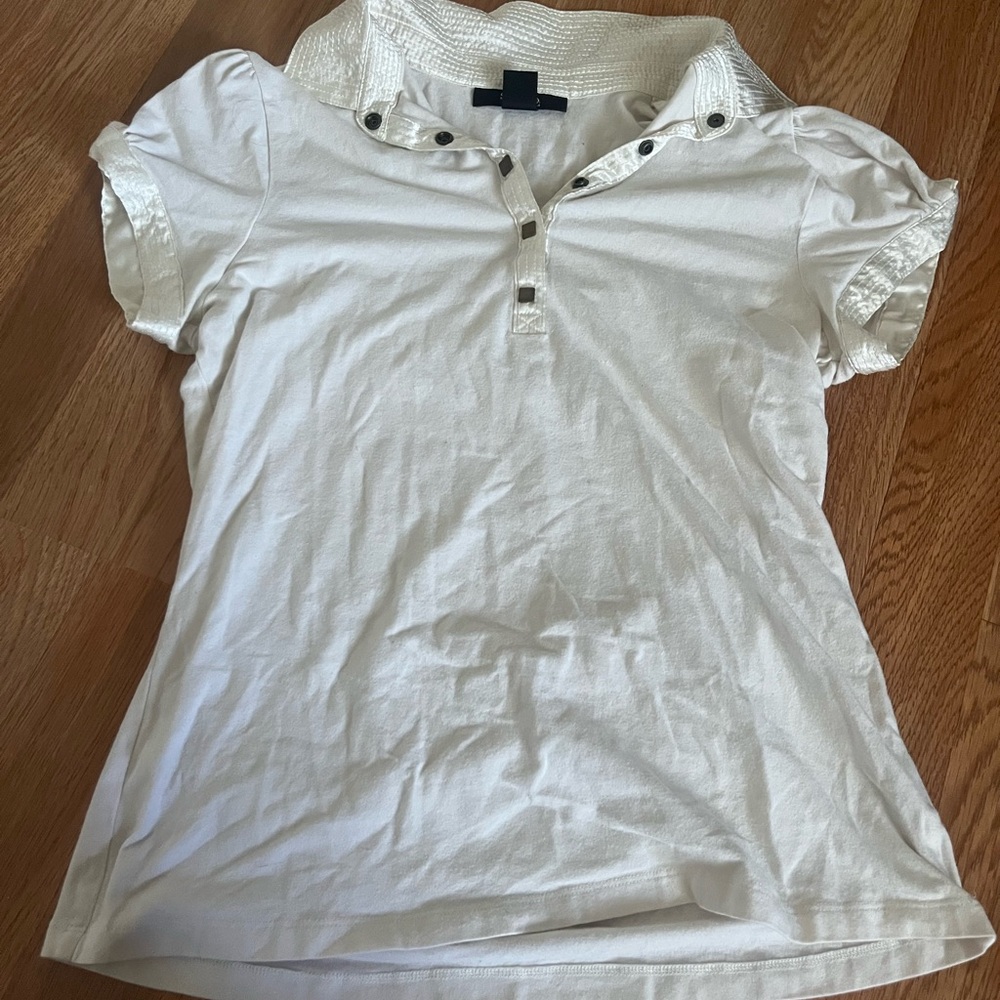 Style & Co. White Short Sleeve Polo Top with Button Placket
